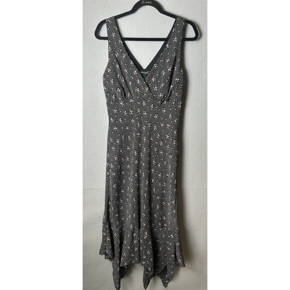 Vtg Jonathan Martin Y2K Asymmetric Midi Maxi Dress 12 Striped Roses Fairy Pinup - Picture 1 of 9